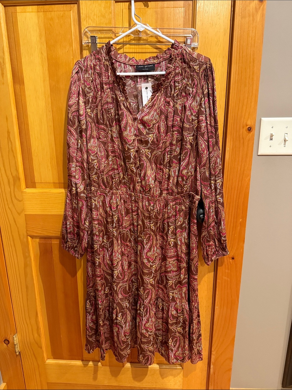 Lane Bryant Paisley Ruffled V-Neck Midi Dress - Brown & Burgundy size 18